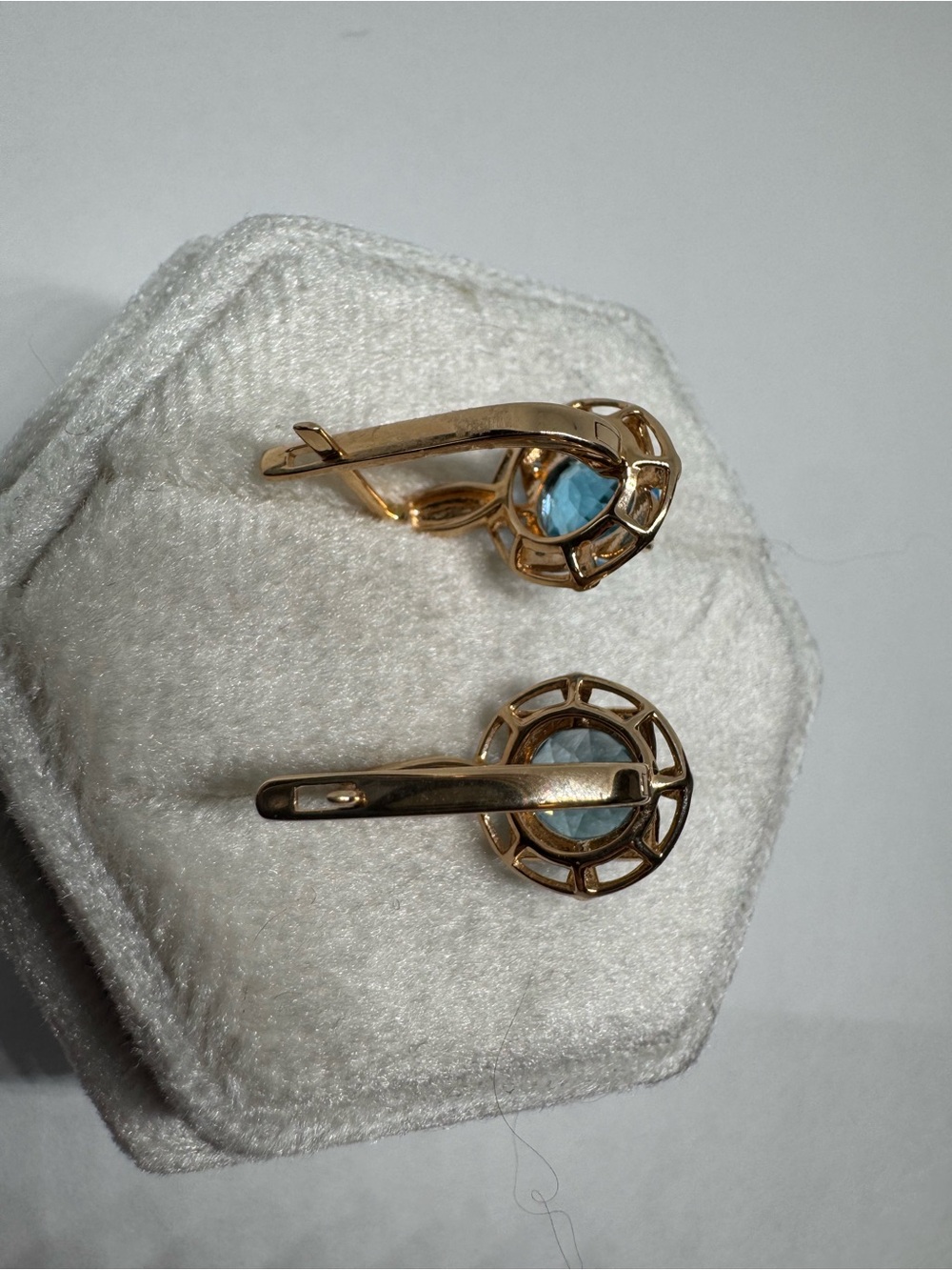 14K 585 Rose Gold Blue Topaz & Diamond Earrings - Picture 9 of 16